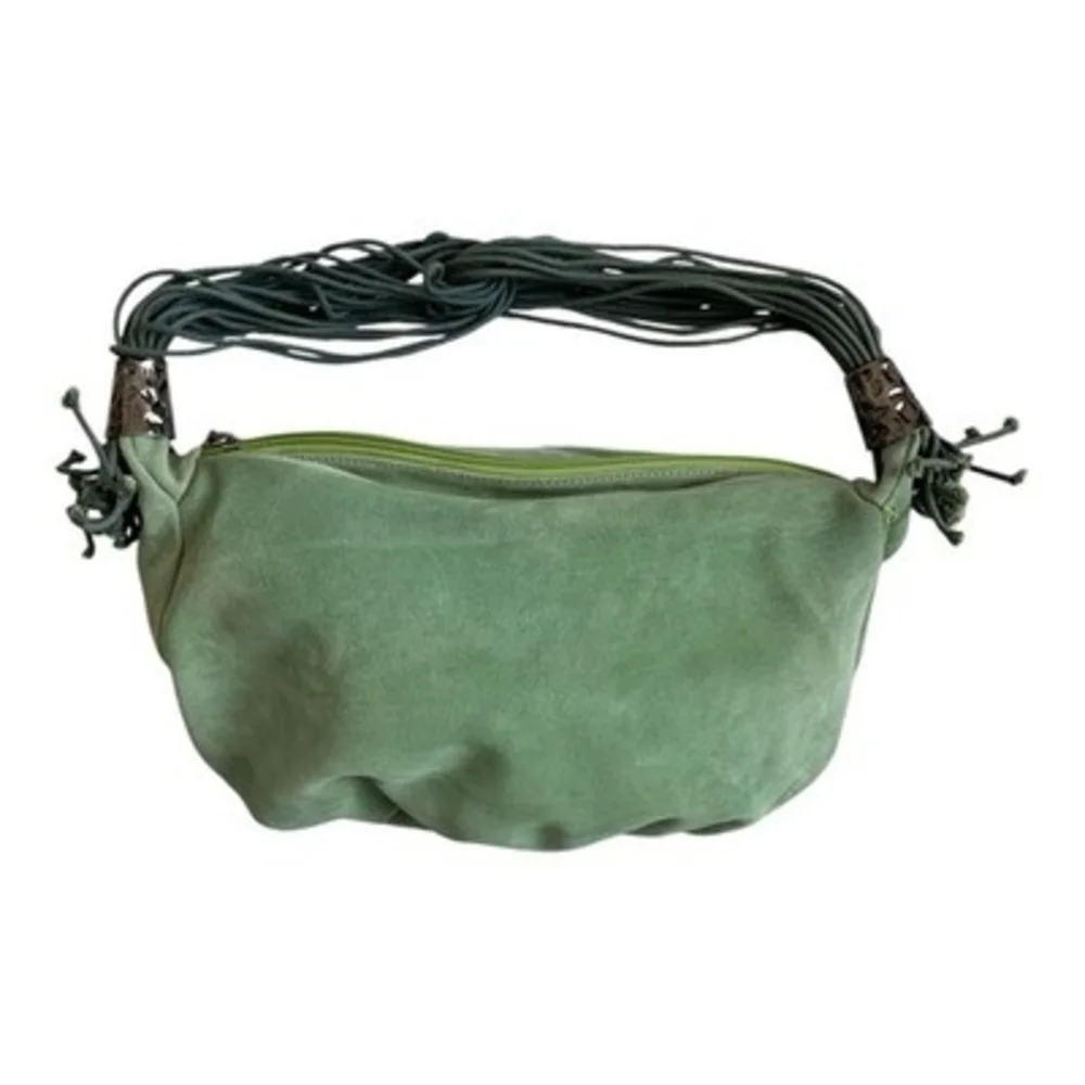 Women's Boho Genuine Suede Shoulder Bag Light Green Rope Handle Hippie Good